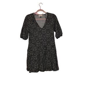 💥Universal Thread Ditsy Floral Puff Sleeve Tiered Mini Dress XS Black